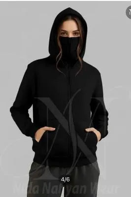 1 Pc Women's Stitched Fleece Plain Zip-Up Hoodie